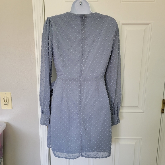 NWT Lulus Much Love Light Blue Swiss Dot Long Sleeve Tie Front Mini Dress XS - Picture 6 of 12